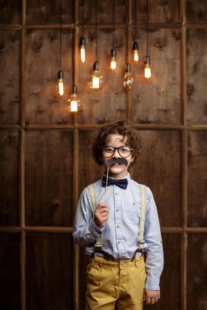 Smiling little boy in studioの写真素材