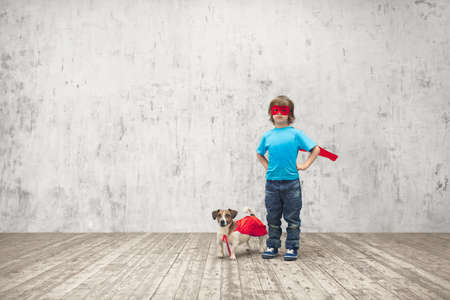 Little boy with terrierの写真素材