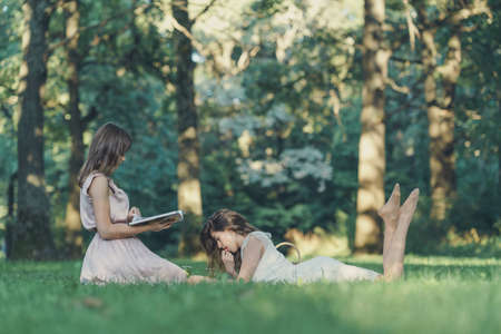 Young girls in the parkの写真素材