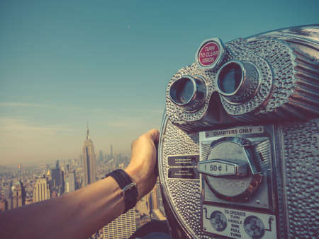 Binoculars in a skyscraper in New Yorkの写真素材