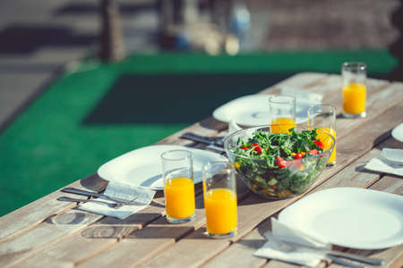 A table with a meal for a partyの写真素材