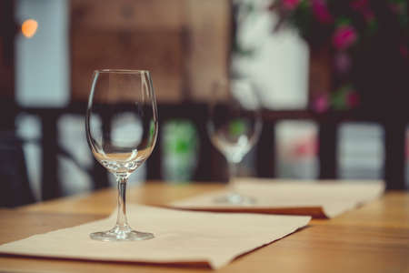 Wine glasses in the restaurantの写真素材