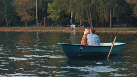Romantic couple on the lakeの写真素材