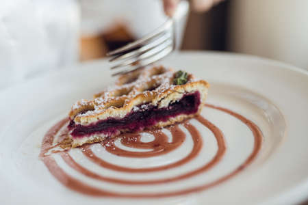 Beautiful delicious piece of cake on a plateの写真素材