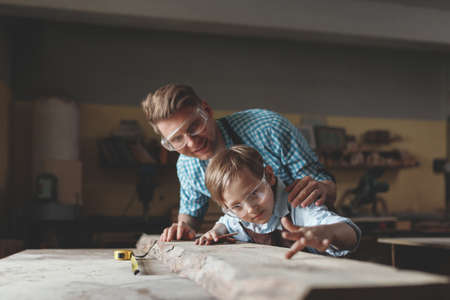 Smiling people in carpentryの写真素材