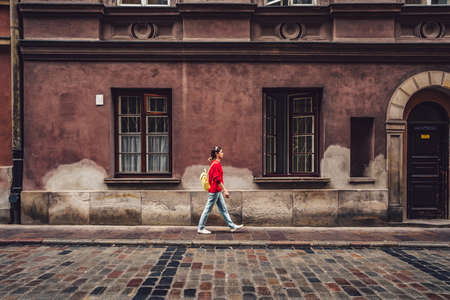 Young tourist walking in Polandの写真素材