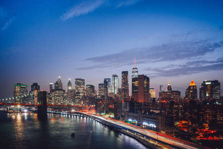 New York districts in the evening view from above
