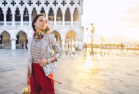 Smiling girl on the Piazza San Marcoの写真素材