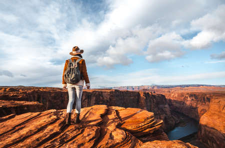 Young hiker at the Glen Canyon in Americaの写真素材