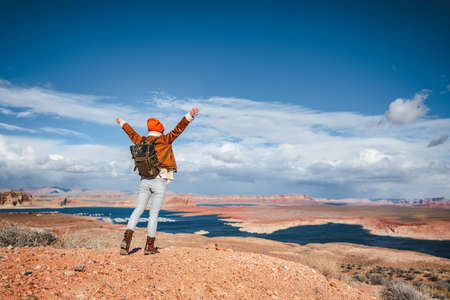 Happy hiker by the canyon in America