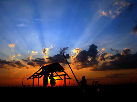 Arbor construction at sunsetの写真素材