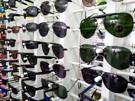 15 July 2019 Pathumthani Thailand Showcase with glasses in modern optic storeのeditorial素材