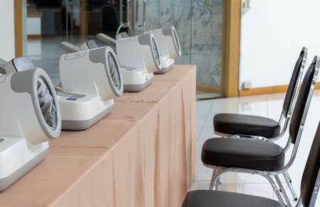 Automatic blood pressure monitor on tableの写真素材