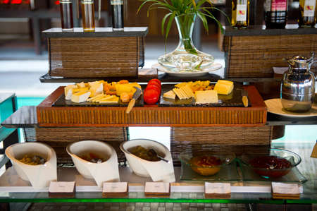 Delicious hotel restaurant allinclusive buffet with tasty food. Cheese plateの写真素材
