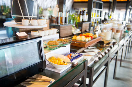 Delicious hotel restaurant allinclusive buffet with tasty foodの写真素材