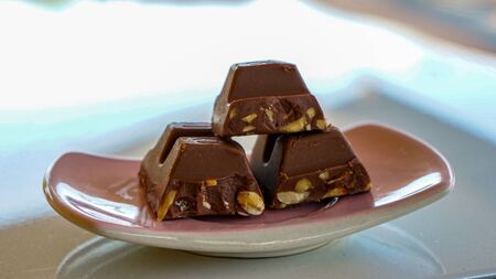 Close up the chocolate bar on a plateの写真素材