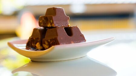 Close up the chocolate bar on a plateの写真素材