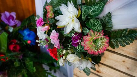 Close up of flower arrangements for decorationの写真素材