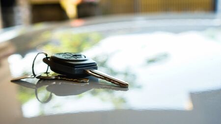 Close up the car keys on the tableの写真素材