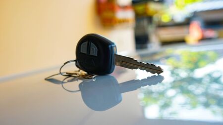 Close up the car keys on the tableの写真素材
