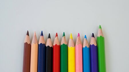 Close up the colored pencils on the tableの写真素材