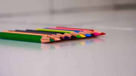 Close up the colored pencils on the tableの写真素材