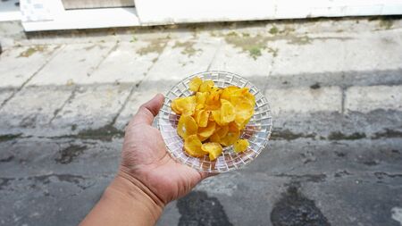 Close up of spicy cassava chips