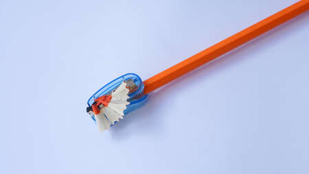 Close up of colored pencils and pencil shavingsの写真素材