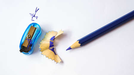 Close up of colored pencils and pencil shavingsの写真素材