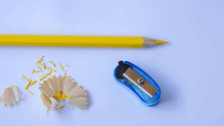 Close up of colored pencils and pencil shavingsの写真素材