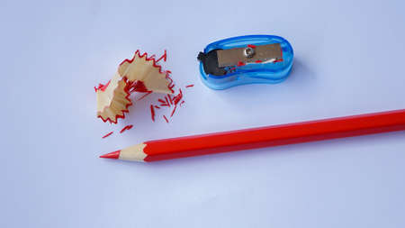 Close up of colored pencils and pencil shavingsの写真素材