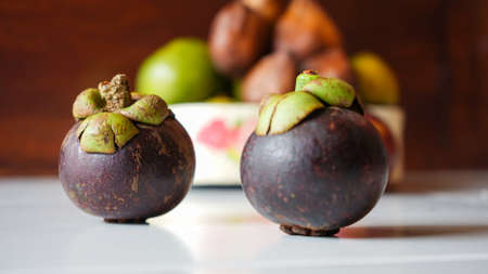 Close up of ripe mangosteen fruitの写真素材