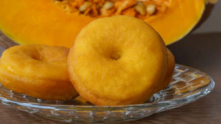 Close up of donuts and pumpkinの写真素材
