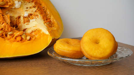 Close up of donuts and pumpkinの写真素材