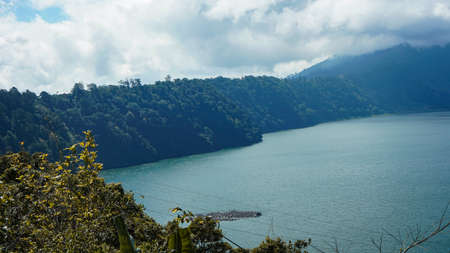 Beautiful view of the lake from the cliffの写真素材