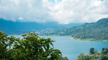 Natural view of the lake in the mountainsの写真素材