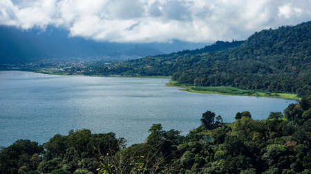 Natural view of the lake in the mountainsの写真素材