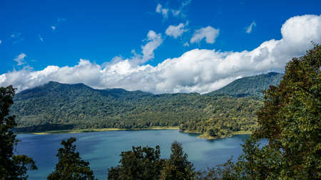 Natural view of the lake in the mountainsの写真素材