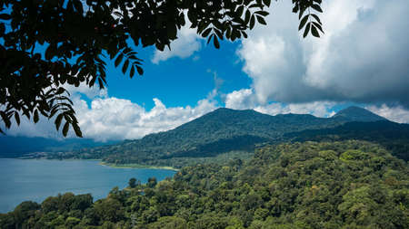 Natural view of the lake in the mountainsの写真素材