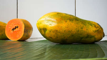 Close up of ripe papaya fruitの写真素材