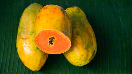 Close up of ripe papaya fruitの写真素材
