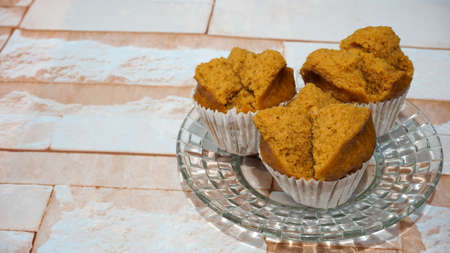 Close up of brown sugar cupcakesの写真素材