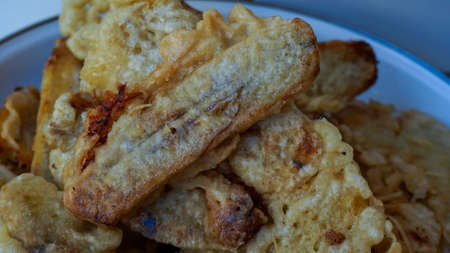Close up of crispy fried bananasの写真素材
