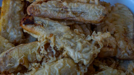Close up of crispy fried bananasの写真素材