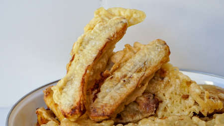 Close up of crispy fried bananasの写真素材