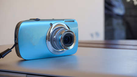 Close up of mobile phone on tableの写真素材