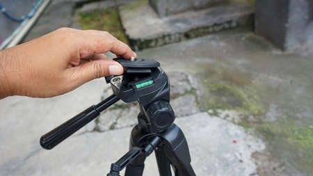 Close up part of the camera Tripodの写真素材