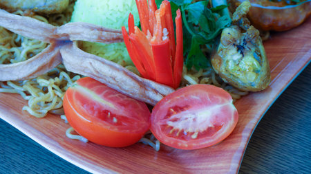Close up of fruits and vegetables on the tableの写真素材