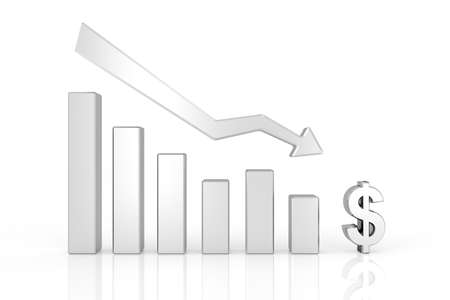 Down graph of dollar currency. 3D rendering.の写真素材