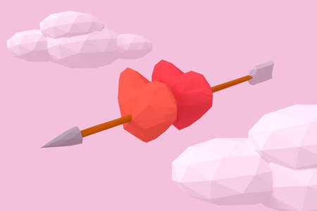 Low poly of heart background. 3D rendering.の写真素材